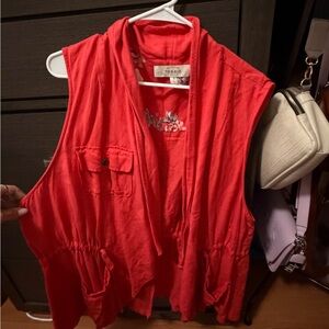 torrid Coral-Red Sleeveless Hooded Utility Vest